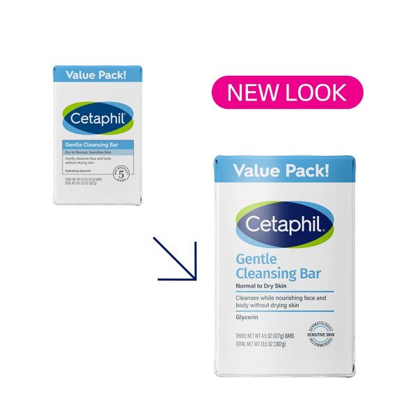 Cetaphil Gentle Cleansing Face and Body Bar Soap for Normal to Dry Skin - 3pk/4.5oz