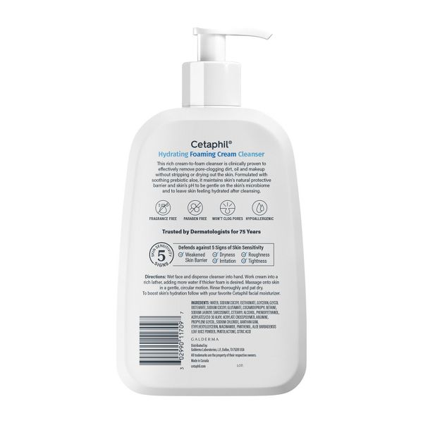 Cetaphil Hydrating Foaming Cream Facial Cleanser Face Wash with Niacinamide - 16oz