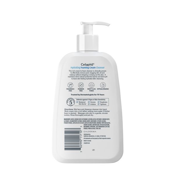 Cetaphil Hydrating Foaming Cream Facial Cleanser Face Wash with Niacinamide - 16oz