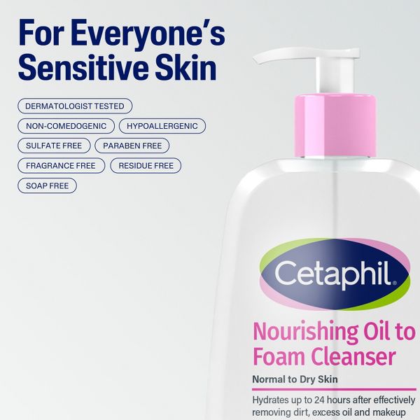 Cetaphil Nourishing Oil to Foam Face Wash Cleanser & Makeup Remover - 8 fl oz