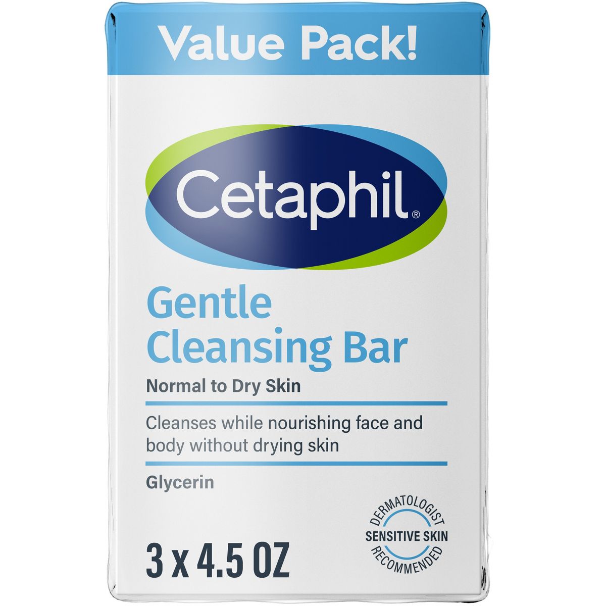 Cetaphil Gentle Cleansing Face and Body Bar Soap for Normal to Dry Skin - 3pk/4.5oz