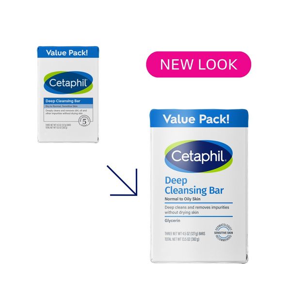 Cetaphil Deep Cleansing Face and Body Bar Soap for Normal to Oily Skin - 3pk/4.5oz